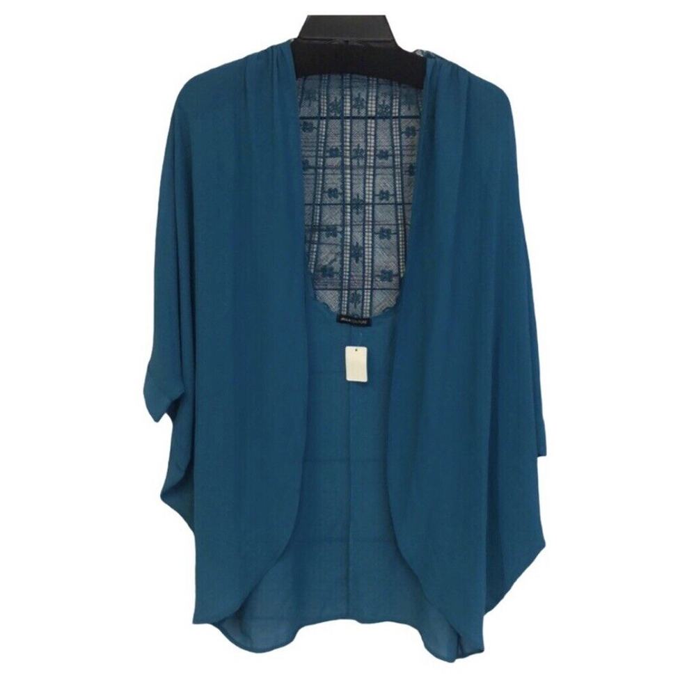 Jella couture teal lace back kimono‎ Women’s Size S Small Cover-up